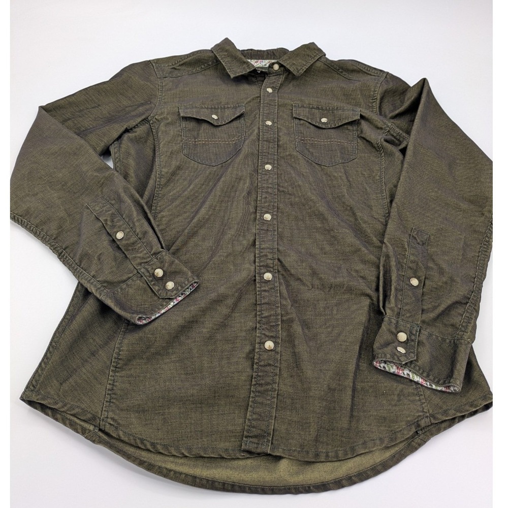 Prana Kellan Slim Shirt Pearl Snap Corduroy Pockets Cargo Green Mens Large L
